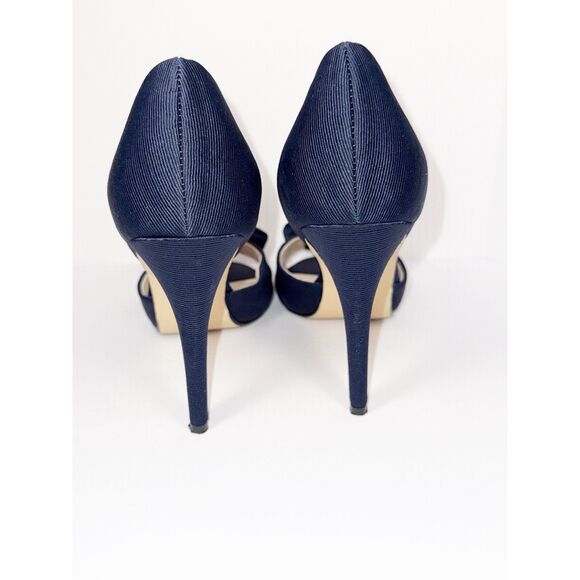 Caparros Navy Blue Heels Bow Peep Toe Pump Dressy Nautical Formal Stiletto 9.5 B - Picture 10 of 16